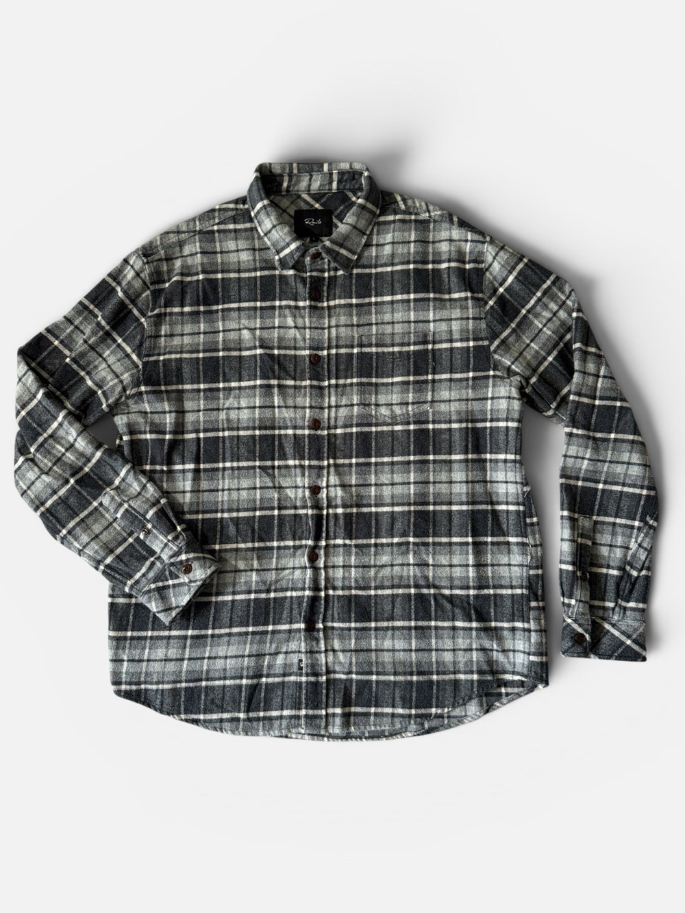 Rails mens L Large gray plaid Forest heather grey flannel button up shirt EUC